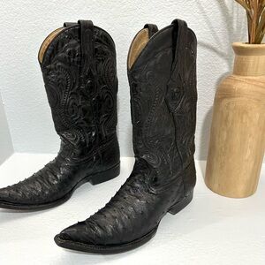 Vintage Cuadra Black Ostrich Leather Cowboy Boot Size 8.5